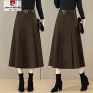 皮爾卡丹（pierre cardin）新款安可拉紅半身裙百褶裙顯瘦氣質(zhì)毛呢高腰中長款加厚秋冬裙 咖色 XL 29/115-125
