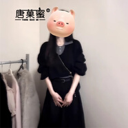 唐菓蜜新款連衣裙女2025春秋女裝韓系復(fù)古法式藝術(shù)生學(xué)院風(fēng)顯瘦套裝裙子 黑色裙子 M