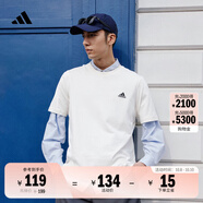 adidas情侶休閑純棉上衣圓領(lǐng)短袖T恤男女夏季阿迪達斯官方輕運動(dòng) 米白 L