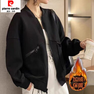 皮爾卡丹（pierre cardin）韓版時尚休閑加絨加厚外套女秋冬款棒球服寬松遮肚子洋氣開衫衛(wèi)衣 T112黑色【加絨】 S 95斤以下