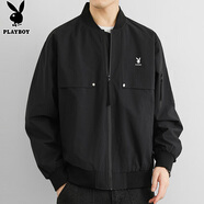 花花公子（PLAYBOY）外套男士沖鋒夾克男裝秋季休閑潮流工裝棒球領(lǐng)上衣服 黑色 XL 