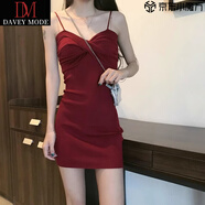 DAVEY MODE甜辣妹吊帶連衣裙女2025夏季新款純風(fēng)收腰顯瘦小個(gè)子包臀短裙子 酒紅色 L :建議95-105斤