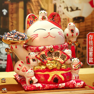 侑家良品生意興隆招財(cái)貓 存錢(qián)罐托盤(pán)招財(cái)擺件 玄關(guān)收銀裝飾 喬遷送禮 11寸