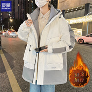 羅蒙（ROMON）青少年冬裝羽絨棉服美式寬松外套男生加厚中長(cháng)款棉衣學(xué)生棉襖 6193純白 【夾克】 M
