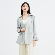 秋水伊人法式風(fēng)衣外套女春季新款英倫風(fēng)雙排扣氣質(zhì)寬松上衣 水綠 L