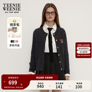 Teenie Weenie小熊女裝毛衣秋舒適學(xué)院風(fēng)綿羊毛絞花針織開衫軟外套 煤灰色 S