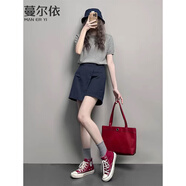 蔓爾依休閑褲女裝夏季2025新款韓版小個子氣質(zhì)顯瘦闊腿短褲時尚套裝裙褲 上衣+短褲 M