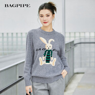 風(fēng)笛（Bagpipe）風(fēng)笛2024冬季新款百分百羊毛寬松慵懶風(fēng)刺繡針織衫日常百搭毛衣女 灰色 XL 170