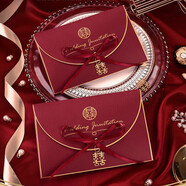 TaTanice喜字請柬帶絲帶喜字掛墜 婚禮請柬喜帖請帖結婚邀請函10個(gè)裝