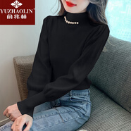 俞兆林半高領(lǐng)打底針織衫女裝新款2024秋冬釘珠時尚毛衣女加厚寬松上衣女 黑色 均碼 建議80-140斤