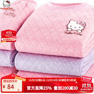 Hello Kitty女童保暖內衣套裝加絨加厚純棉兒童夾棉秋衣秋褲套裝女全棉保暖衣 粉色3層夾棉 55501 160 適合165-175 (實物大小170)