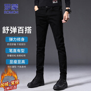 羅蒙（ROMON）牛仔褲男秋冬季休閑褲男士彈力修身小腳褲子男褲 黑色 32