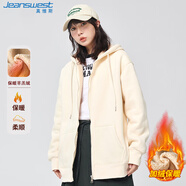 真維斯（JEANSWEST）衛衣女羊羔絨外套女冬季加絨加厚連帽開(kāi)衫衛衣奶白L