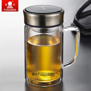 富光 雙層玻璃杯男女士大容量辦公杯帶把手帶濾網(wǎng)泡茶杯 隔熱防燙水杯 380ml旋風(fēng)黑