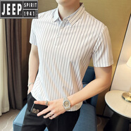 吉普（JEEP）條紋Polo.衫男士短袖夏季冰絲2025商務(wù)休閑男裝上衣T恤 白色 M 【建議110斤以內(nèi)】