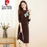 皮爾卡丹（pierre cardin）馬甲連衣裙兩件裝女2025春秋冬新款小個(gè)子洋氣長(cháng)袖針織毛衣套裝裙 咖色 M