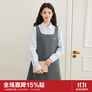 樂町撞色刺繡方領(lǐng)背心裙冬季新款簡(jiǎn)約A字裙簡(jiǎn)約寬松毛呢連衣裙 靜影灰（現(xiàn)貨） XS