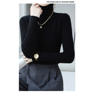 秋冬新款洋氣高領(lǐng)毛衣女套頭短款長(cháng)袖修身緊身堆堆針織打底衫 黑色 M 90-100斤