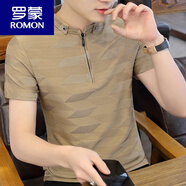 羅蒙（ROMON）男士短袖t恤2024夏季新款潮流冰絲立領(lǐng)Polo.衫男裝冰感半袖T恤 8843咖啡 M (約90-105斤可穿)