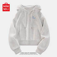 名創(chuàng  )優(yōu)品（MINISO）休閑外套女2025秋季新款爆款連帽開(kāi)衫上衣潮流百搭短款顯瘦棒球服 花灰(清爽花胸標) M 160 (新一代升級工藝)