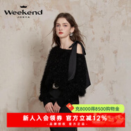 卓雅周末（JORYA weekend）孟子義同款24冬季新設計感慵懶蝴蝶結綁帶露肩長(cháng)毛針織衫Q261010A 黑色 M