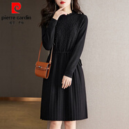 皮爾卡丹（pierre cardin）連衣裙配大衣打底裙2024新款女秋冬季收腰顯瘦小個(gè)子中長(cháng)款毛衣裙 黑色 XL