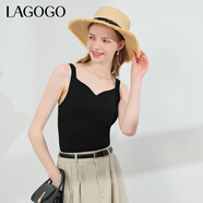 LAGOGO美式短款V領(lǐng)毛針織衫女拉谷谷夏季新款修身黑色吊帶上衣 黑色(W1) M