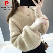 皮爾卡丹（pierre cardin）仿貂絨毛衣女2025春秋新款內(nèi)搭上衣半高領(lǐng)厚小個子寬松針織打底衫 杏色 S 160