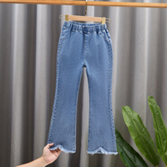 格素凡女童牛仔褲春秋2025新款長(cháng)褲兒童喇叭褲百搭彈力春秋裝洋氣褲子 簡(jiǎn)約風(fēng)-喇叭褲w 100 (身高95-105厘米)