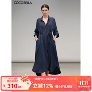 COCOBELLA牛仔色褶皺肌理長袖連衣裙復(fù)古高智感襯衫裙FR0062 深牛仔藍(lán)連衣裙FR0062 不包含配飾 L