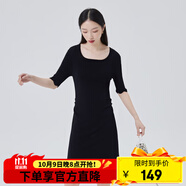 艾萊依（ERAL）小香風法式赫本風高腰裙子女春新款收腰顯瘦連衣裙 炭黑 160/84A