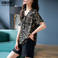 莎妮朵羅娃娃領(lǐng)大碼女裝短袖T恤雪紡衫女2025夏季新款胖mm寬松上衣潮20235 綠花-預售7天發(fā)貨 3XL建議145-160斤穿著(zhù)