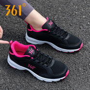 361°女鞋 跑步鞋女運動鞋夏季361度女鞋網(wǎng)面休閑鞋透氣軟底旅游鞋子 黑色/杜鵑粉 38