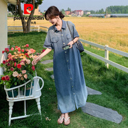 皮爾卡丹（pierre cardin）漸變色牛仔連衣裙女夏季2025新款氣質(zhì)寬松遮肚超長(cháng)款到腳踝襯衫裙 牛仔裙 XS 【85斤-95斤】