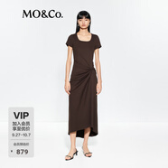 MO&Co.連衣裙夏扭結(jié)高腰短袖正肩長裙MBE2DRS002可露麗穿搭 深棕色 XS /155