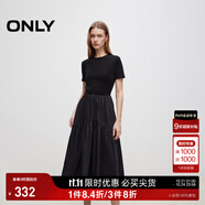 ONLY2025秋季新款優(yōu)雅氣質(zhì)純色拼接短袖長裙連衣裙女|125107024 H1Z 黑色 XS