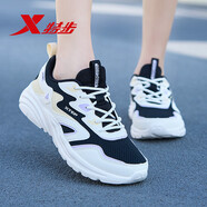 特步（XTEP）跑步鞋女鞋子新款2025網(wǎng)紅款休閑百搭ins透氣軟底網(wǎng)面鞋運動鞋女 黑/杏仁黃/雪青紫 38