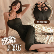 曼煙 情趣內(nèi)衣 性感睡衣女極污度誘惑掛脖連衣裙夫妻刺激丁字褲房事套裝夜店變態(tài)戰(zhàn)袍 美背系帶長裙 黑 9039