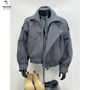 啄木鳥(niǎo)（TUCANO）美式復古短款毛呢外套男冬季感痞帥假兩件夾克cleanfit棉衣服 灰色 M