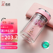 希諾（HEENOOR）雙層抗菌玻璃杯家用清新迷你小巧女士花茶杯帶濾網(wǎng)便攜隔熱水杯子 淺粉-200ML【銀離子抗菌】升級(jí)款 禮盒裝+帶濾網(wǎng)