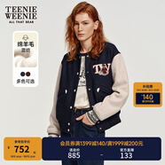 Teenie Weenie小熊女裝色美式高街復古潮酷棒球服短外套毛呢大衣 藏青色 L