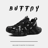 BUFFNY品牌老爹鞋男2024夏季新款綁帶設(shè)計時尚厚底百搭情侶運動休閑鞋潮 黑色 41