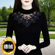 Lauaird300斤胖MM加大碼秋冬季中國風(fēng)德絨蕾絲半高領(lǐng)t恤打底衫遮肉保暖衣 777 高質(zhì)德絨 4XL 建議146-160斤