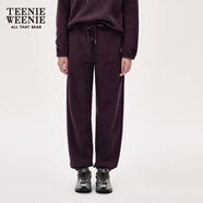 Teenie Weenie小熊女冬裝簡約復(fù)古運(yùn)動(dòng)仿羊羔絨束腳衛(wèi)褲休閑褲長褲 紫色 L (170)