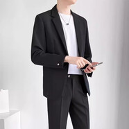 凡迪時(shí)尚（FANDISS）西裝男墜感休閑西服套裝男韓版痞帥輕熟小西裝外套裝西裝小西服 黑色【單件西服】 S（100-110斤左右）