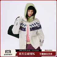 Mmlg彩色提花開衫毛衣女男2025秋冬新款韓系百搭復(fù)古民族風(fēng)情侶款外套 米杏色 S