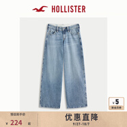 HOLLISTER25春夏新款美式vibe甜辣翻腰闊腿牛仔褲女裝355-5408 中間色 26 150/66A 2短版