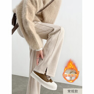 簡(jiǎn)蜓人字紋加厚加絨褲子女秋冬2025新款高腰窄版直筒小個(gè)子毛呢闊腿褲 米杏色長(cháng)褲（加絨款） L (106-120斤)
