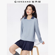 佐丹奴衛(wèi)衣女裝秋冬霧彩色時尚撞色V字翻領(lǐng)套頭上衣05325807