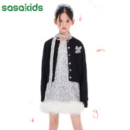LOVESASAKIDS童裝優(yōu)選絨毛紗絨感毛衣 柔軟舒適蝴蝶結(jié)繡花蝙蝠袖毛衣開衫 黑色 140cm